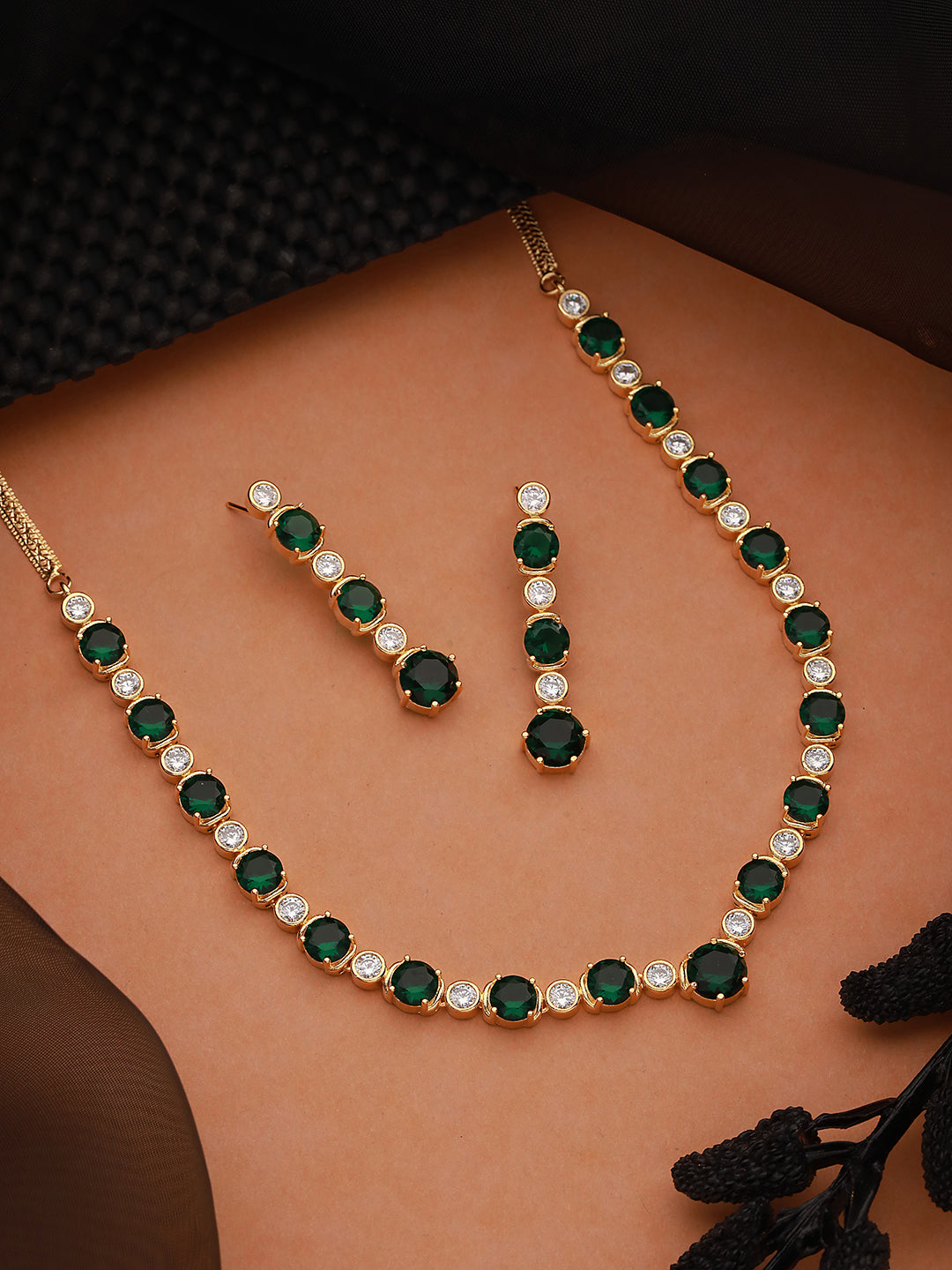 Gold Plated Green CZ  Minimal Jewellery  Set